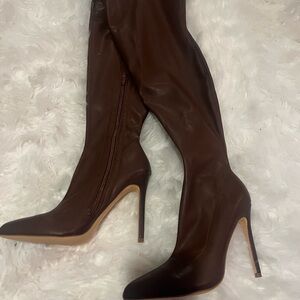 Brown Over-the-Knee Faux Leather Boots